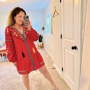 Sundance Pink Embroidered Long Sleeve Mini Dress Small